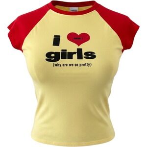 Rare OMIGHTY I ❤️ Girls Why Are We So Pretty Graphic Baby Tee Y2K Size S